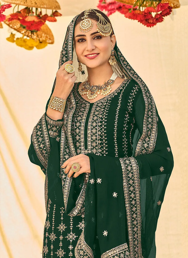 Emerald Green Embroidered Sharara Suit