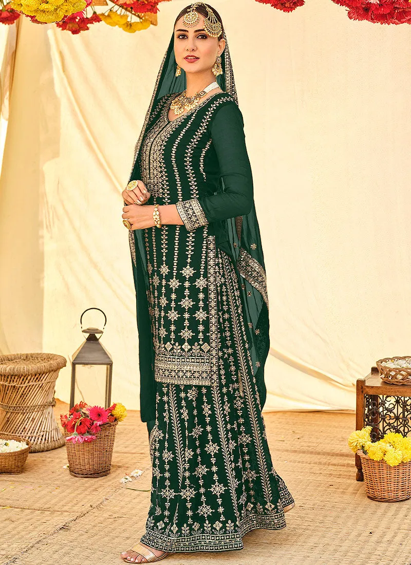Emerald Green Embroidered Sharara Suit