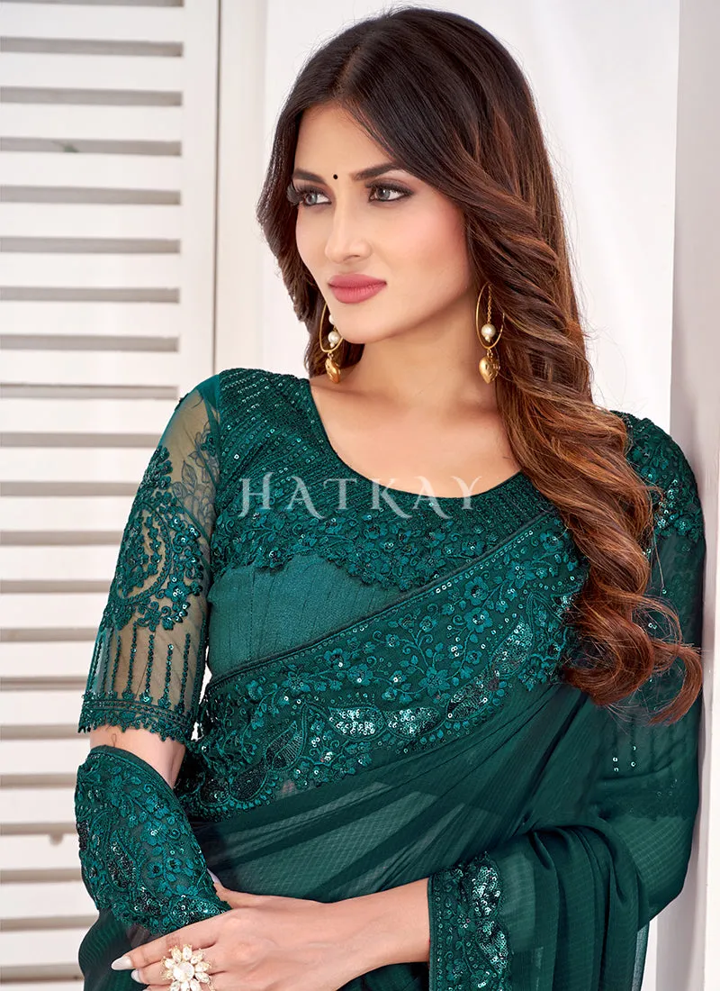 Emerald Green Sequence Embroidered Wedding Saree