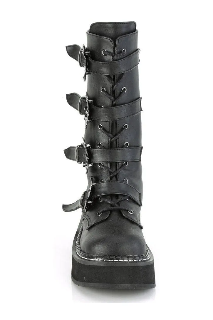 EMILY-322 Knee Boot | Black Faux Leather