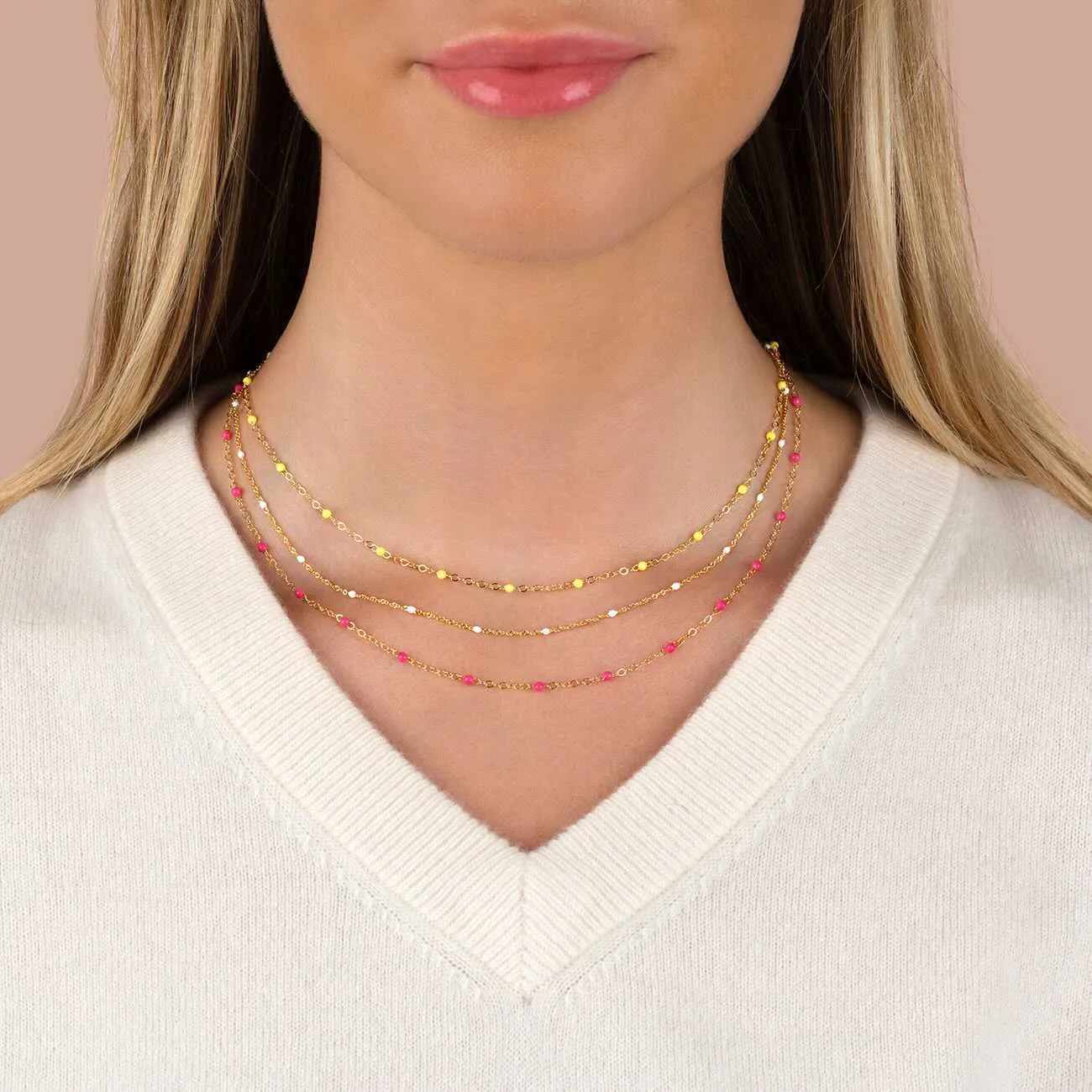 Enamel Colored Bead Chain Necklace 14K
