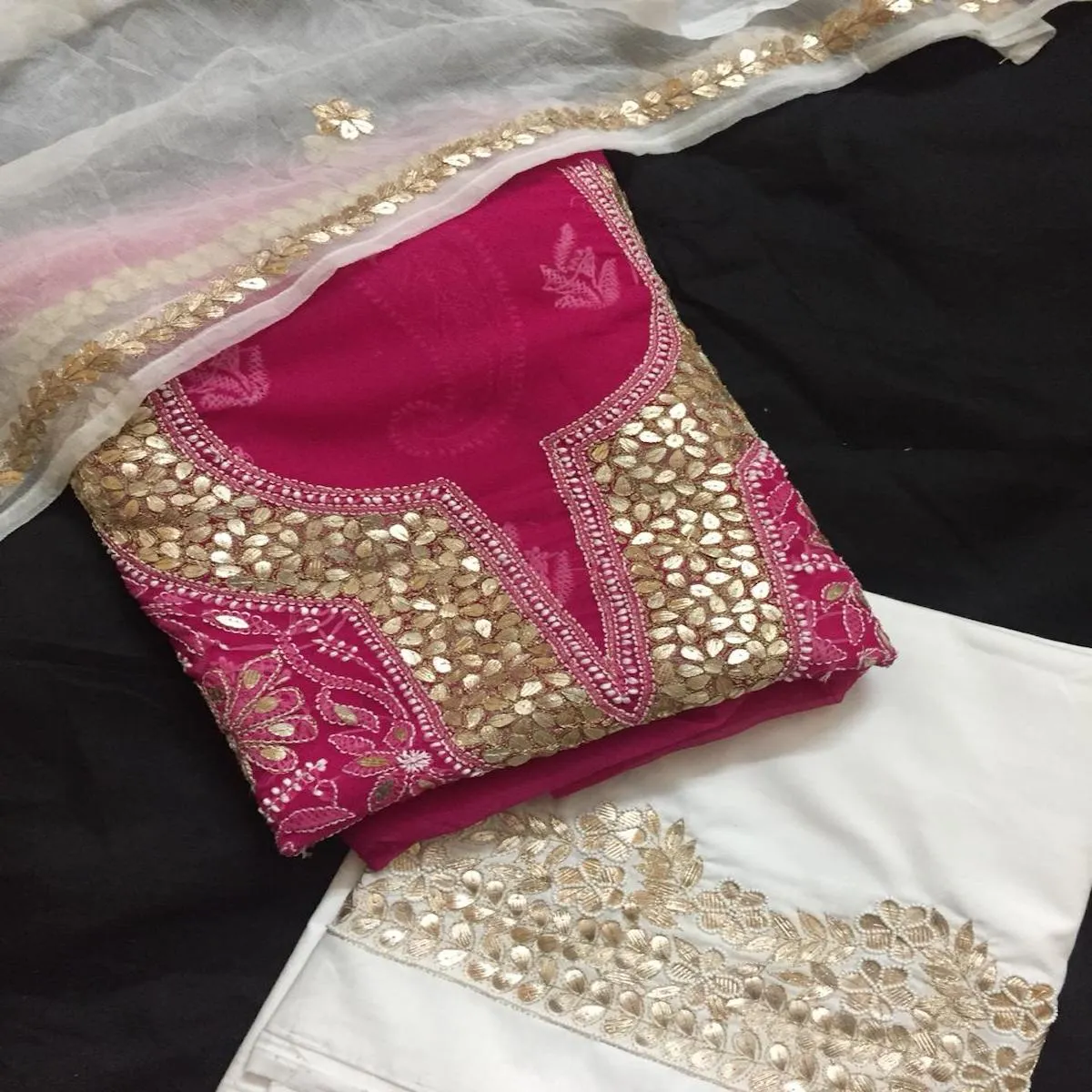 Fancy Hot Pink unique Chikankari Gota Patti Salwar Suit unstitched online