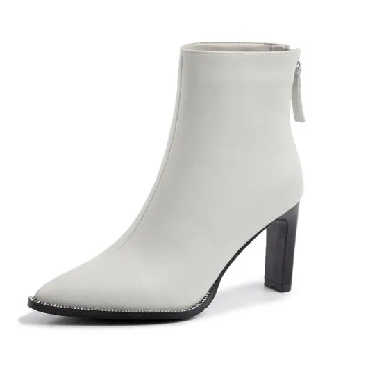 fashion women's shoes  speing autumn pointed toe chunky heels 9cm zipper ladies ankle boots big size 40 41 new