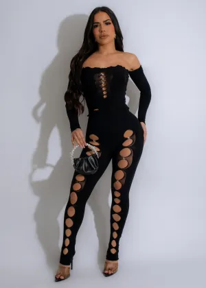 Feeling Hot Cut Out Rhinestones Legging Set Black