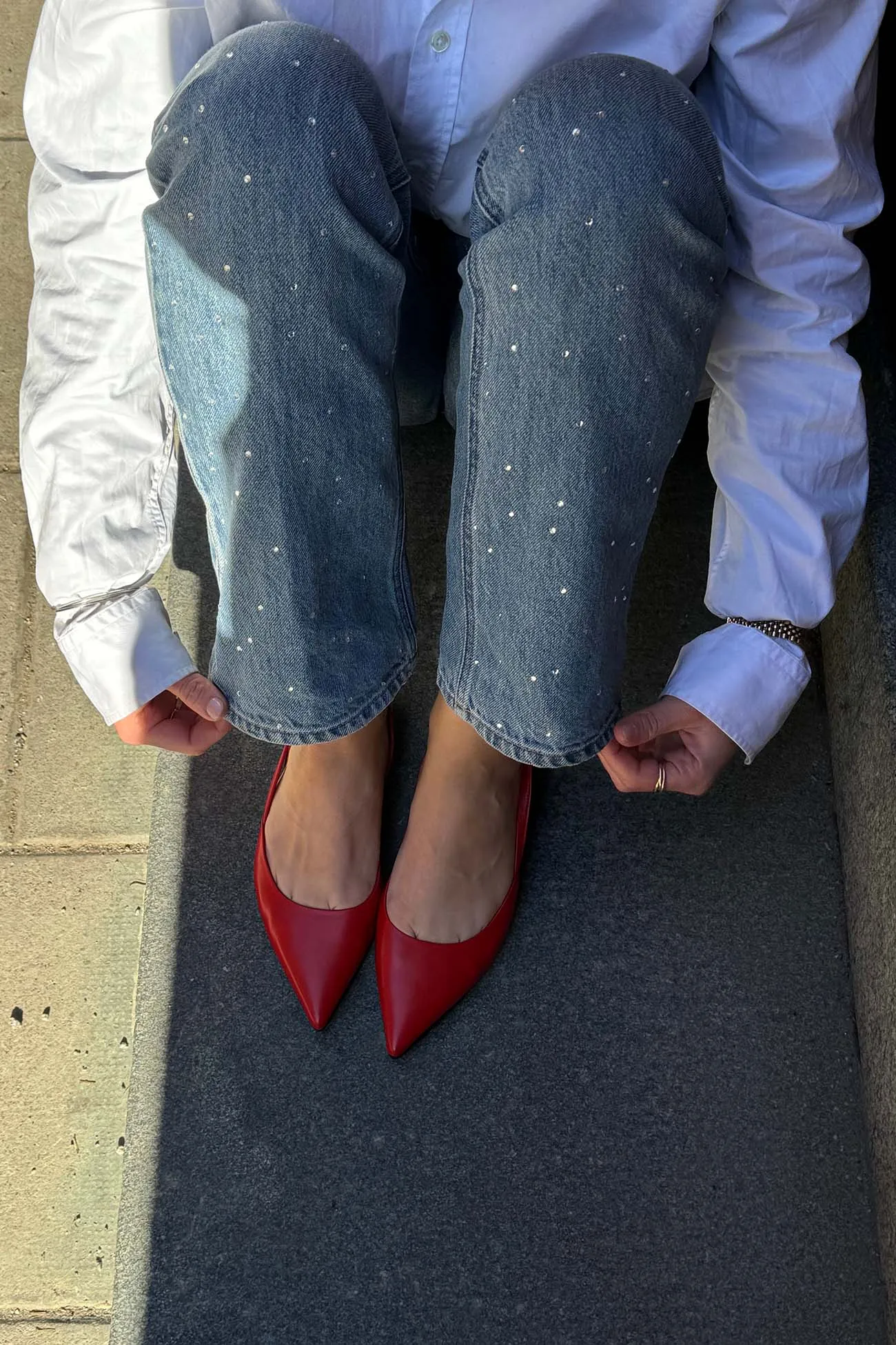 Flat Slingback Ingrid 018 | Rött Skinn
