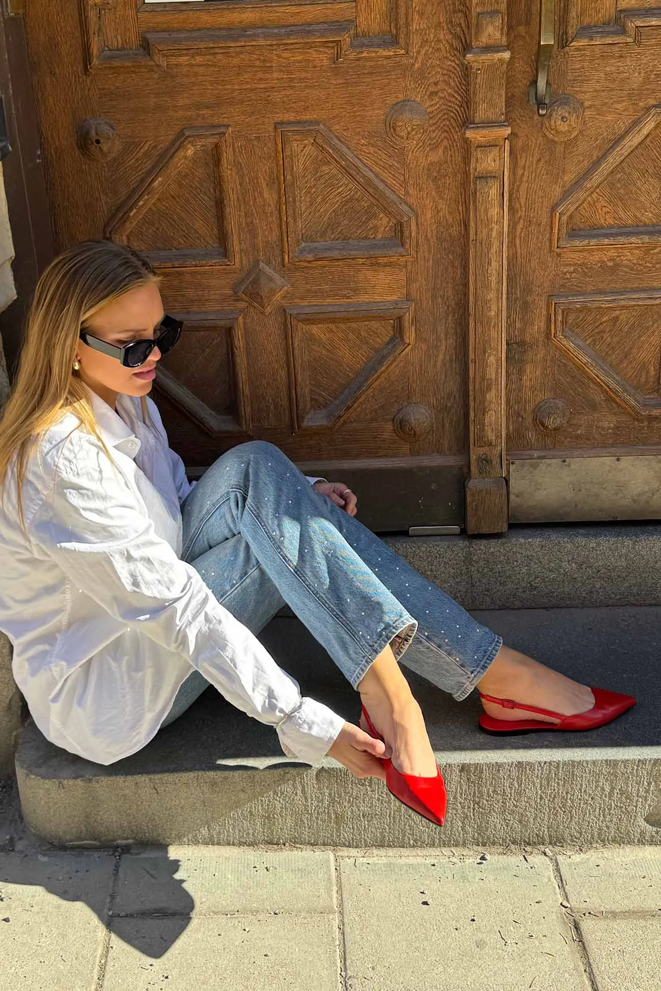 Flat Slingback Ingrid 018 | Rött Skinn