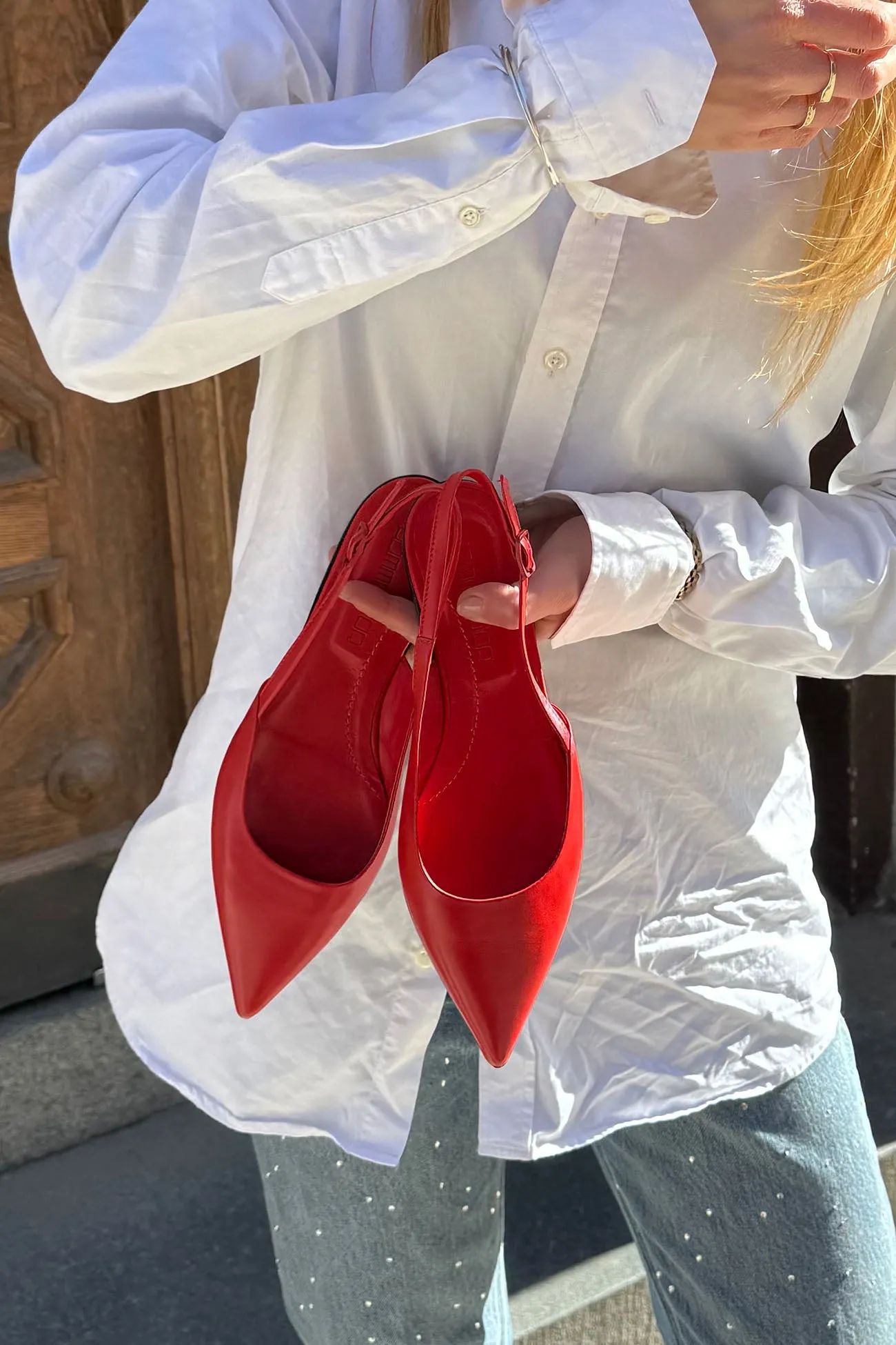 Flat Slingback Ingrid 018 | Rött Skinn