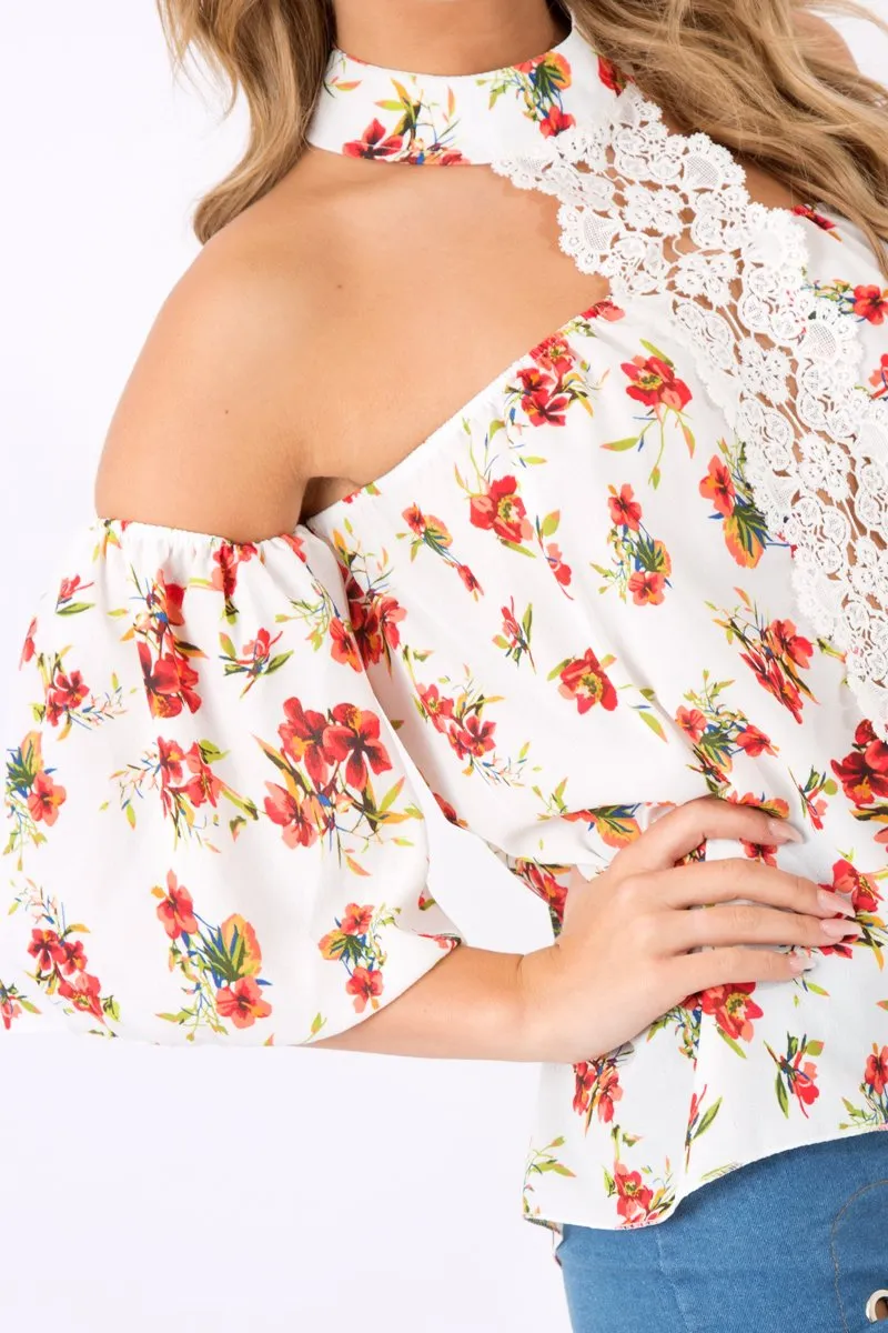Floral Crochet Front Halter Neck Top - Lacie