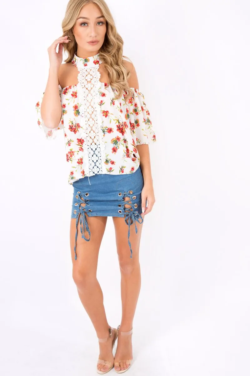 Floral Crochet Front Halter Neck Top - Lacie