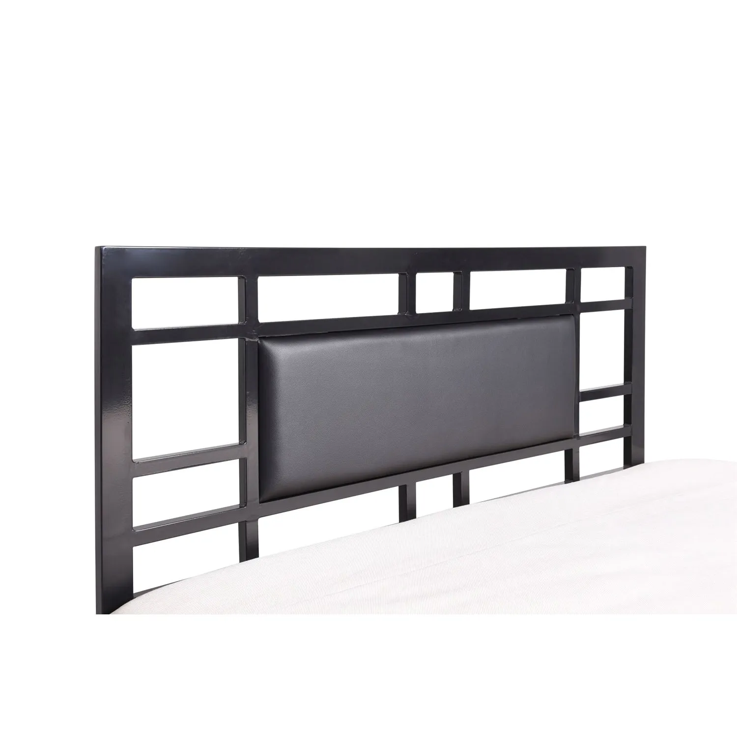 Full Modern Classic Metal Platform Bed Frame with Black Upholstered Headboard