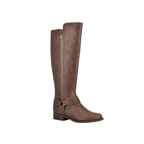 GBG LOS ANGELES Womens Brown Flex Back Gold-Tone Harlea Riding Boot 7 M