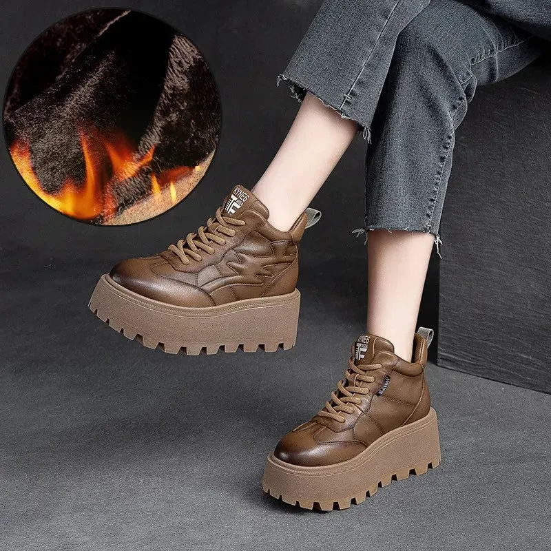 Genuine Leather Thick Sole Plush  Plush Warm Boots