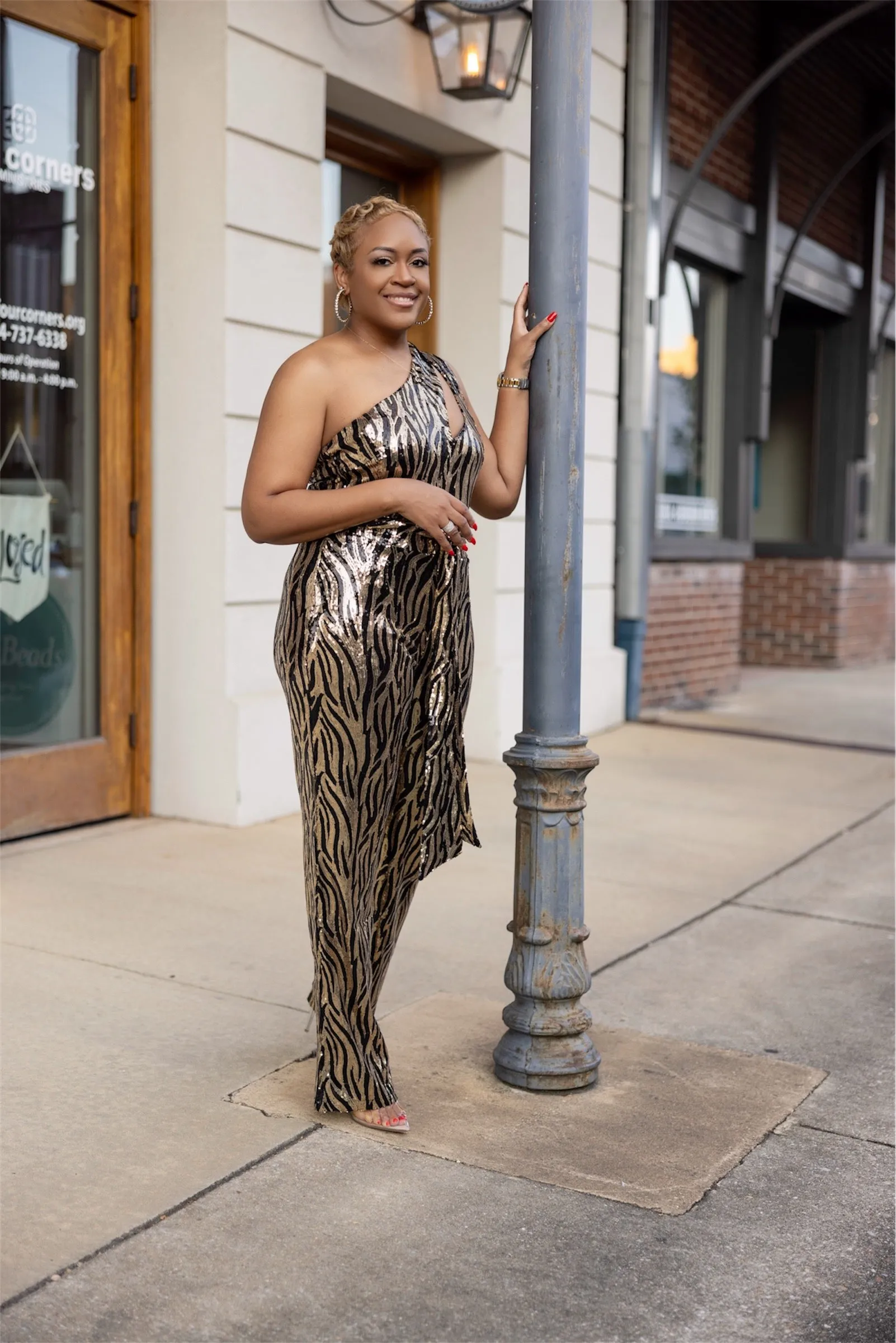 Golden Glam Sequin Animal Print Jumpsuit