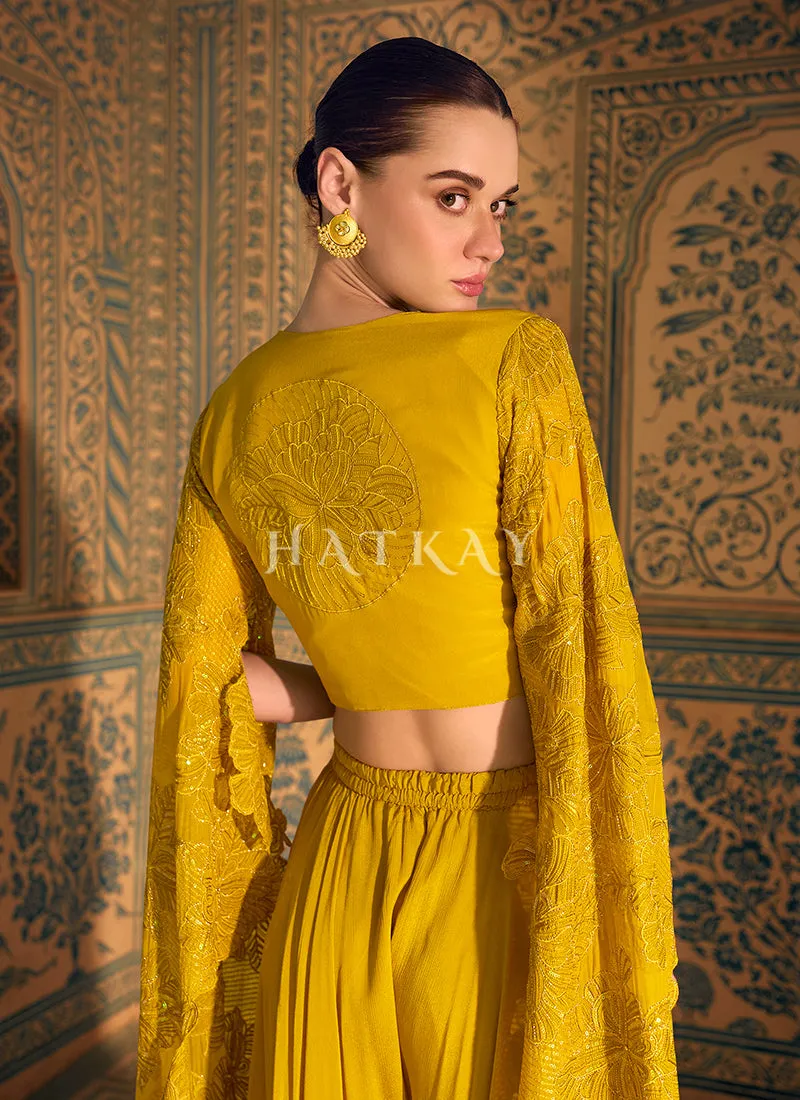 Golden Yellow Embroidery Designer Palazzo Set