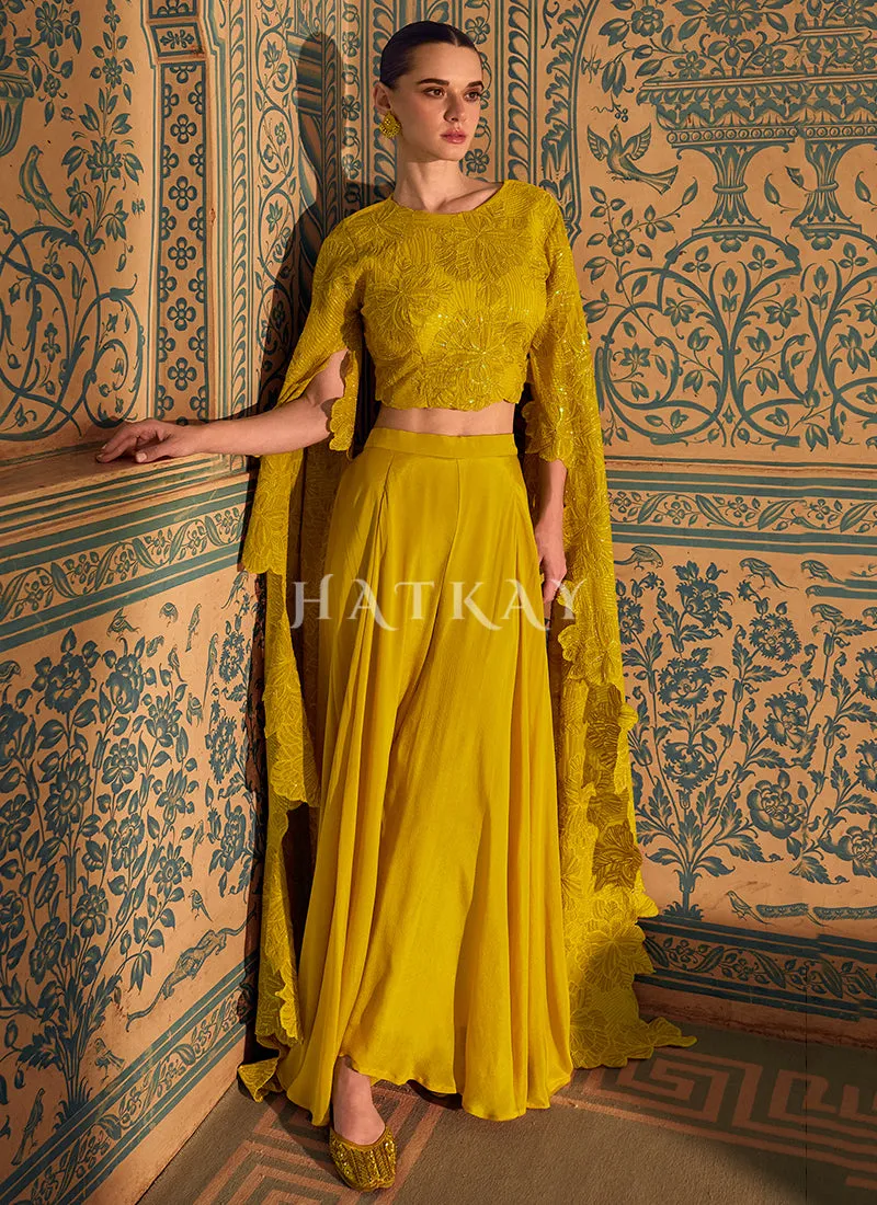 Golden Yellow Embroidery Designer Palazzo Set