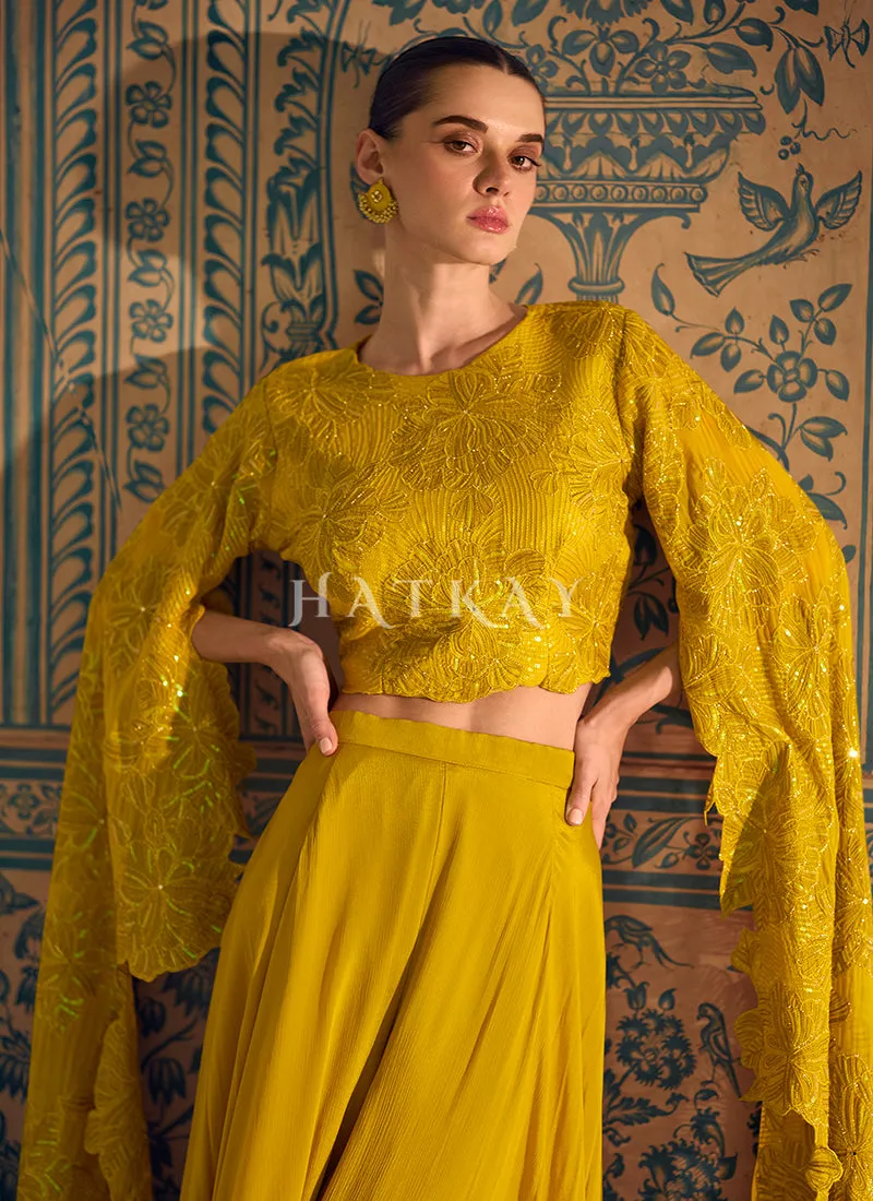 Golden Yellow Embroidery Designer Palazzo Set