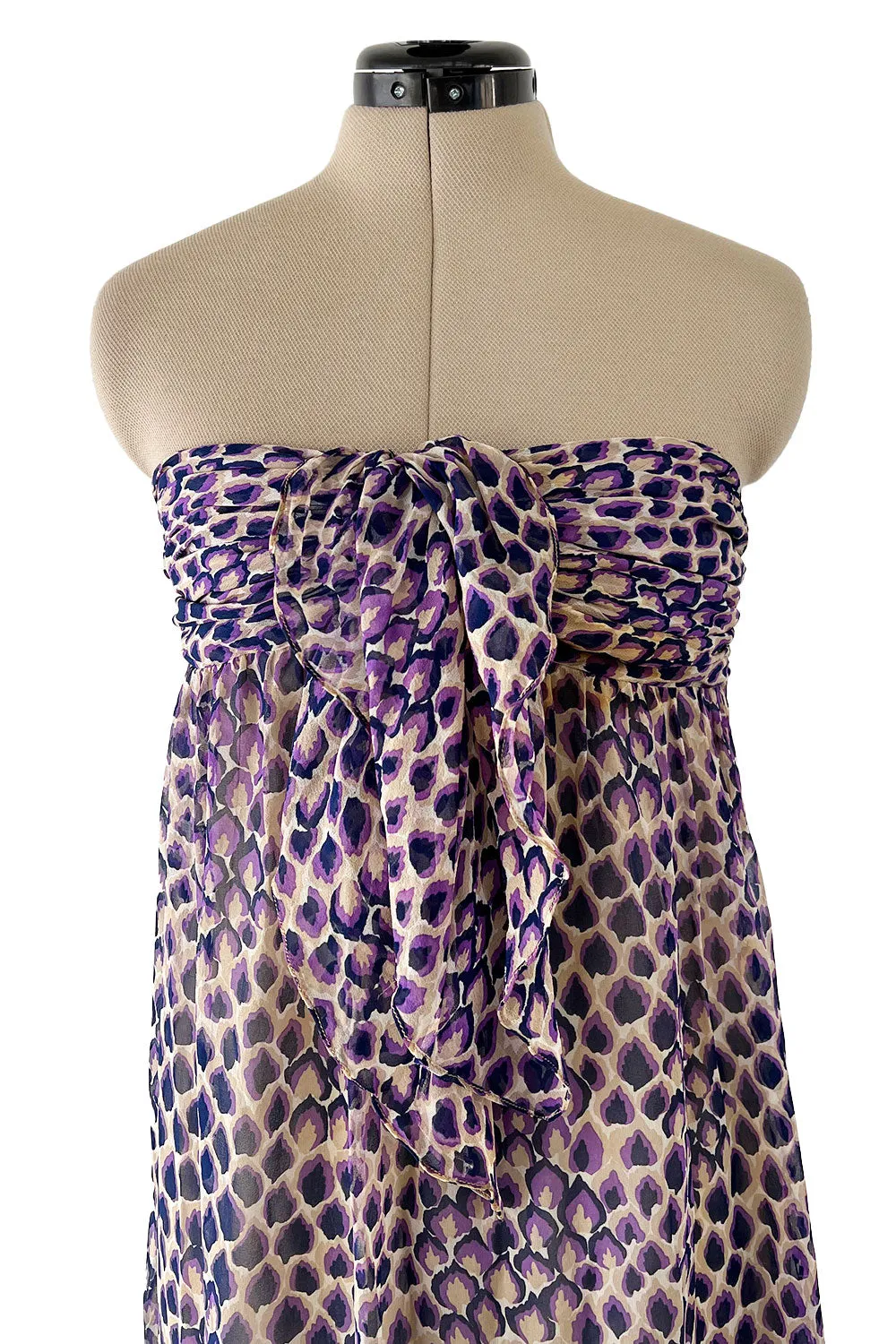 Gorgeous Spring 1977 Givenchy Runway  Ad Campaign Strapless Purple Silk Chiffon Dress