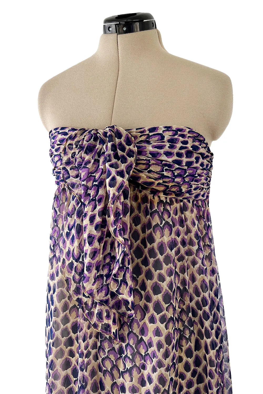 Gorgeous Spring 1977 Givenchy Runway  Ad Campaign Strapless Purple Silk Chiffon Dress