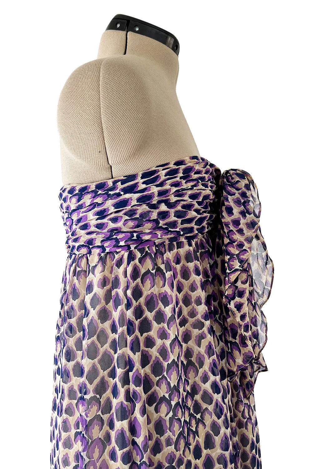 Gorgeous Spring 1977 Givenchy Runway  Ad Campaign Strapless Purple Silk Chiffon Dress