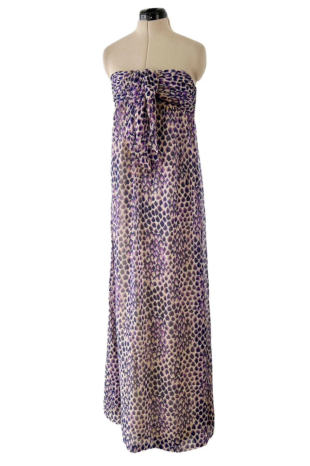 Gorgeous Spring 1977 Givenchy Runway  Ad Campaign Strapless Purple Silk Chiffon Dress