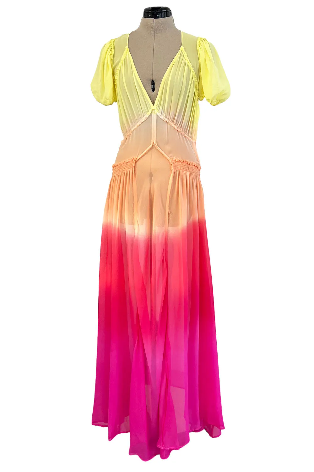 Gorgeous Spring 2018 Attico Bellisima Collection Look 5 Silk Chiffon Tropical Sunset Coloured Dress
