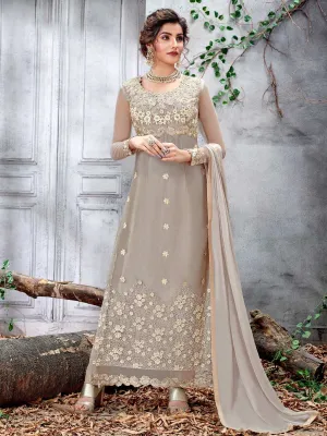 Grey Beige Motifs Embroidered Designer Pakistani Pant Suit