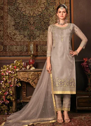 Grey Embroidered Pakistani Pants Suit