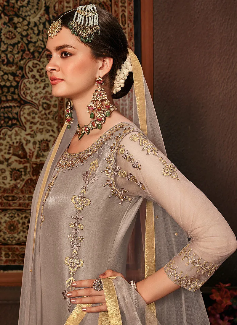 Grey Embroidered Pakistani Pants Suit