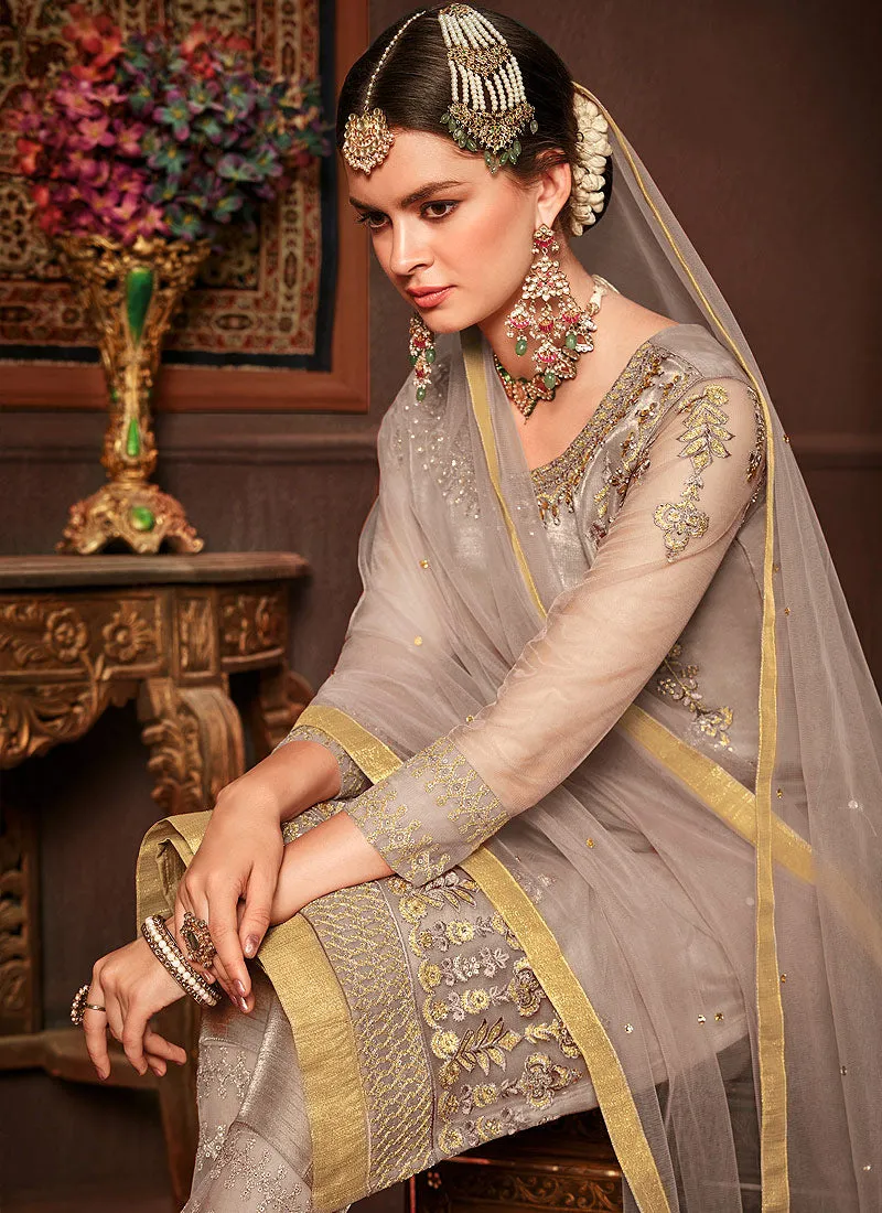 Grey Embroidered Pakistani Pants Suit