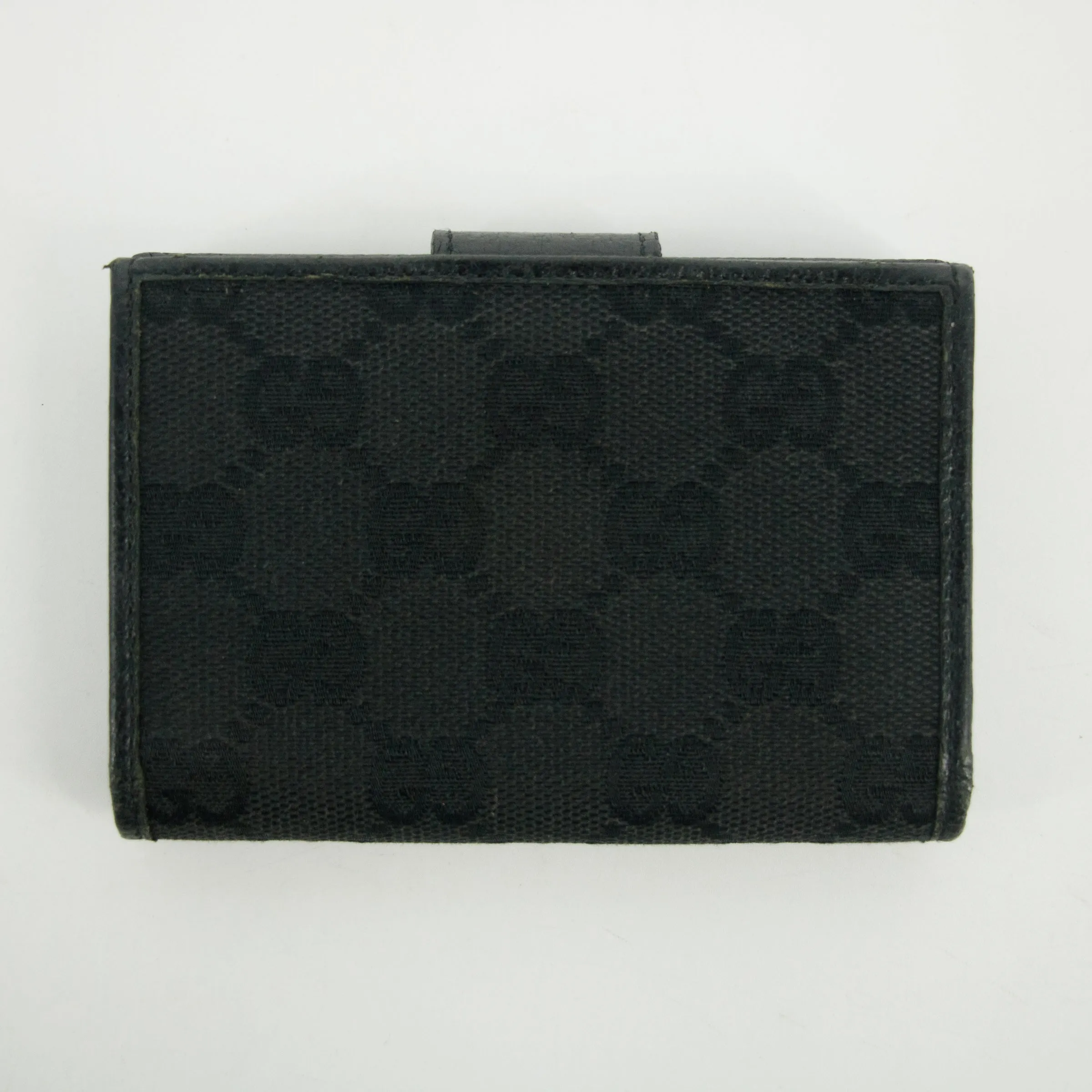 Gucci Black GG Canvas x Leather Compact Wallet #2643