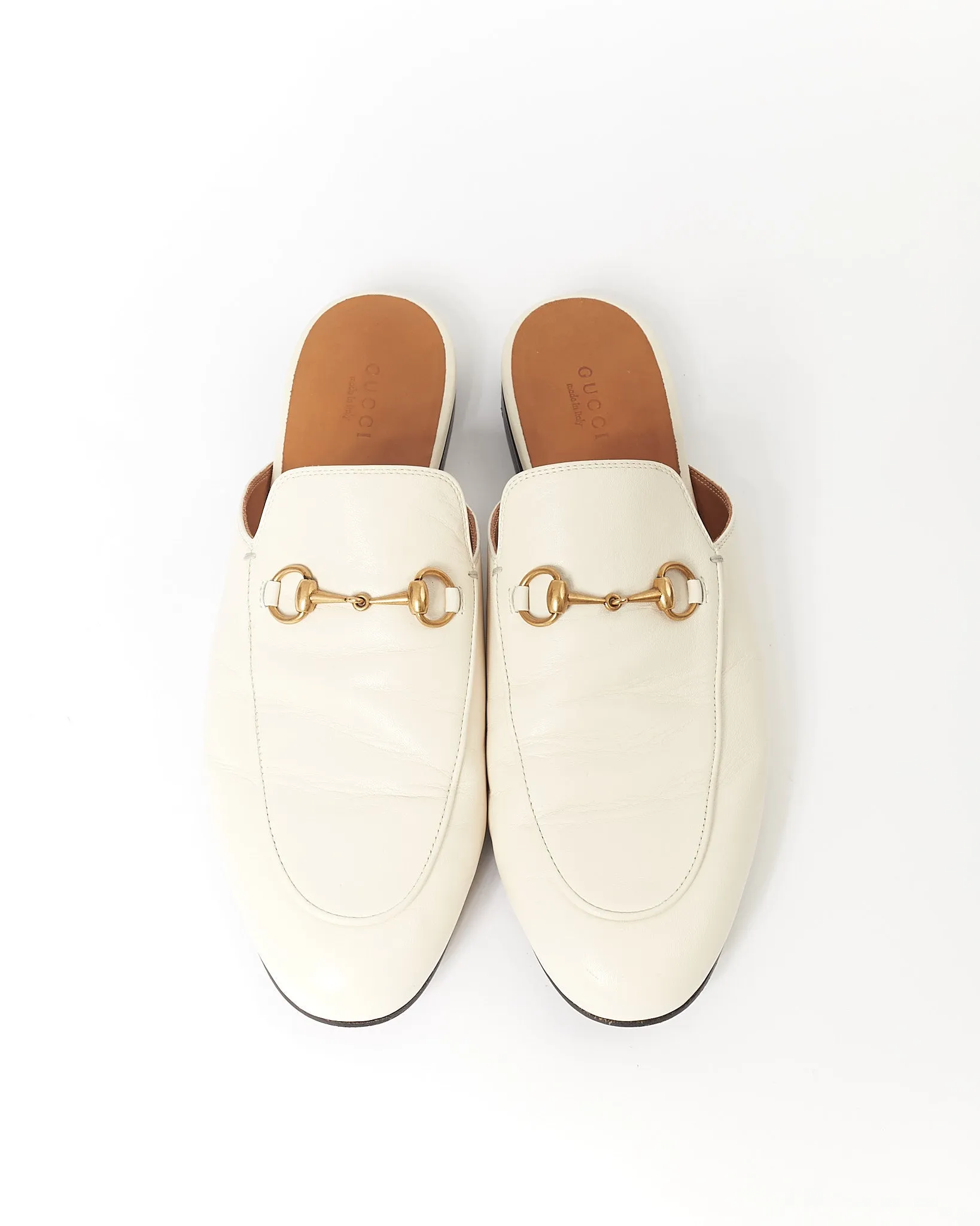 Gucci Cream Leather Printetown Slipper Mules - 41