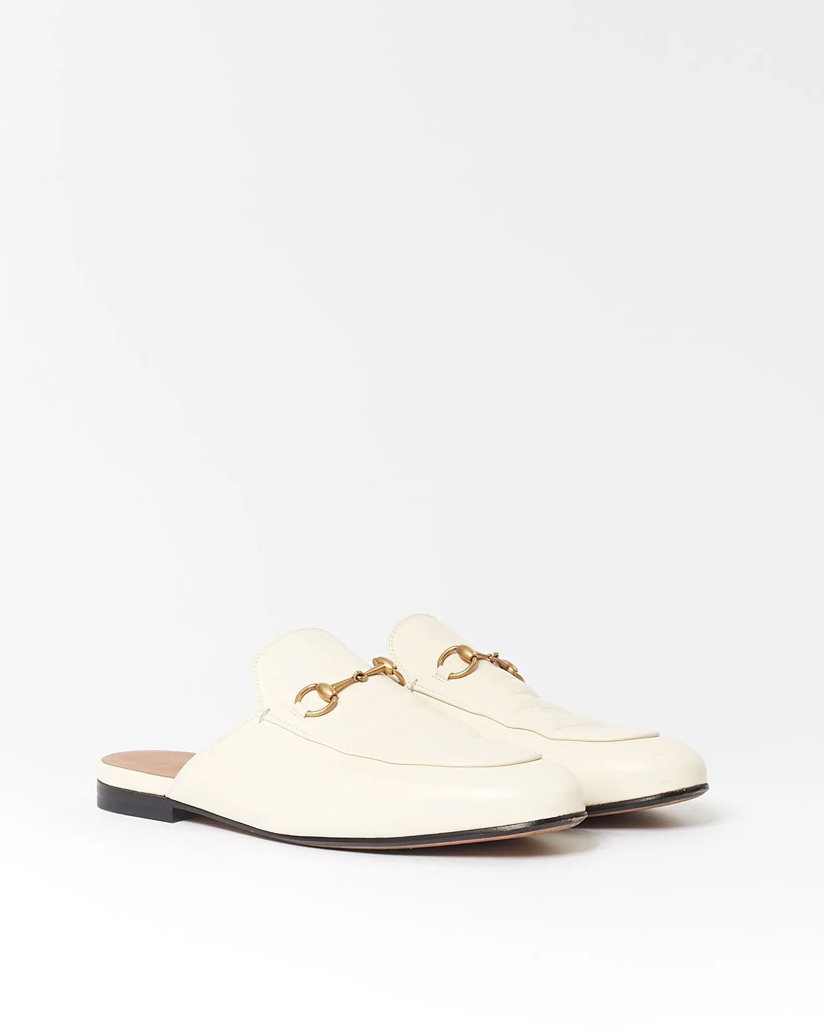 Gucci Cream Leather Printetown Slipper Mules - 41