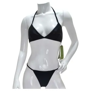 Gucci Gold Tone GG Logo G String Black Bikini
