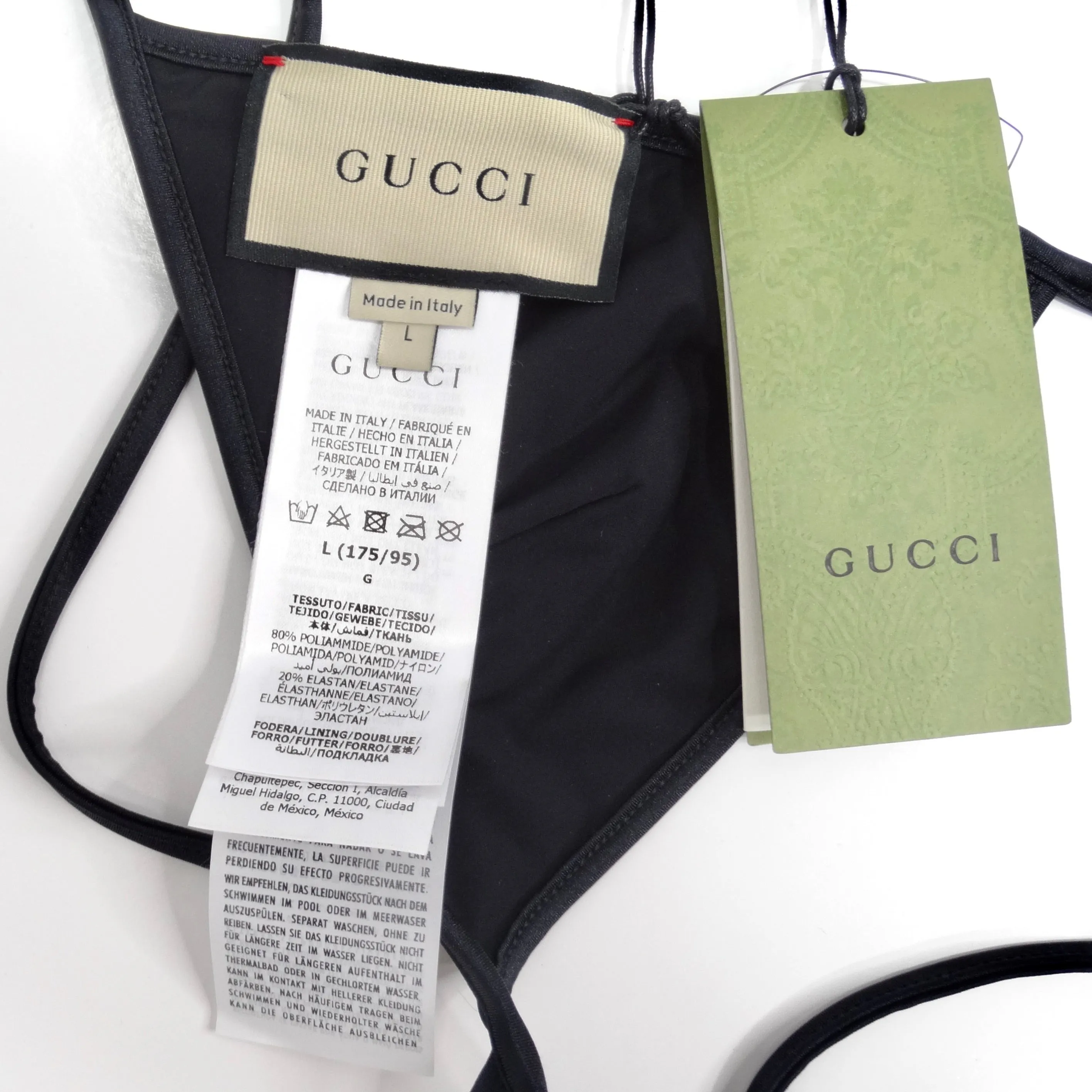 Gucci Gold Tone GG Logo G String Black Bikini