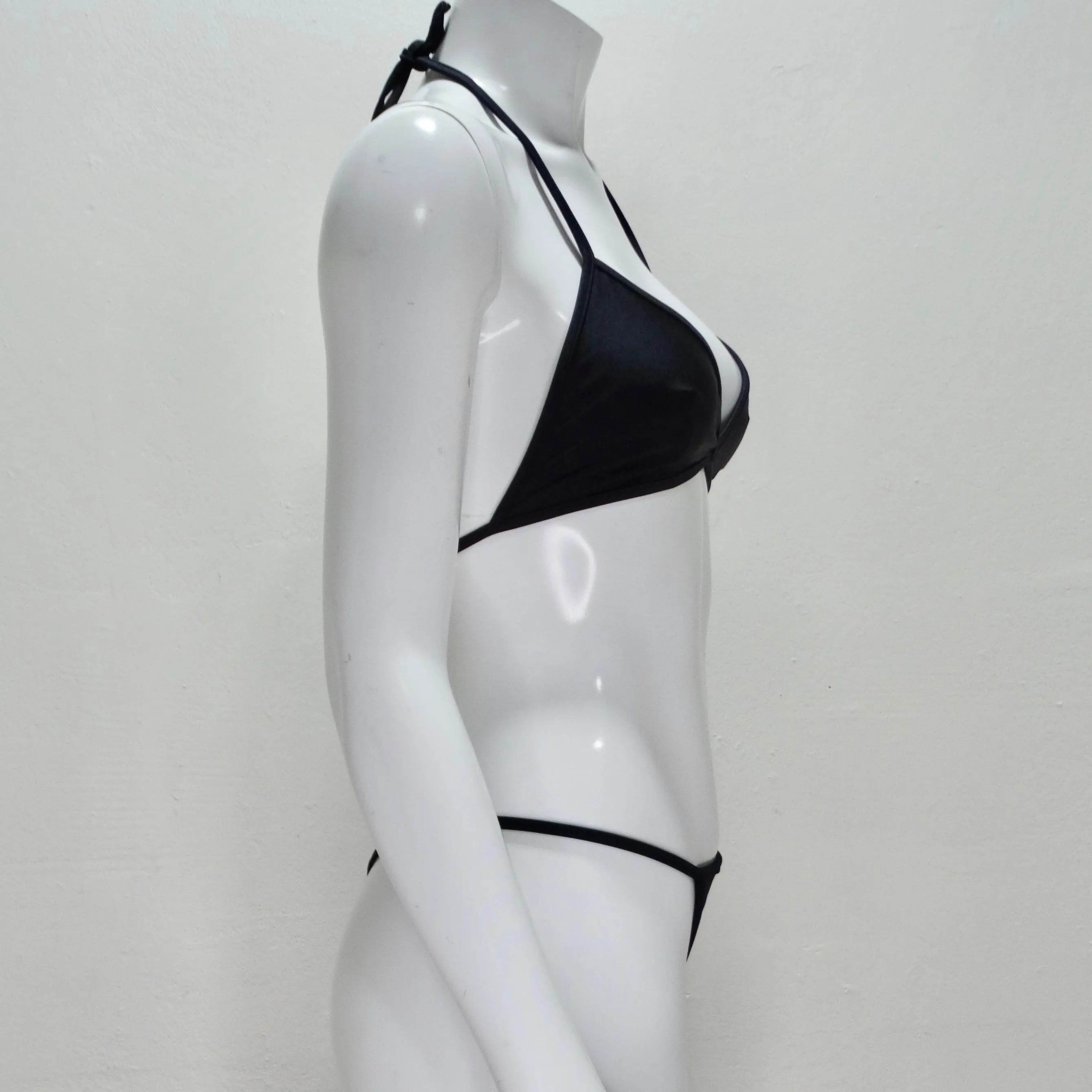 Gucci Gold Tone GG Logo G String Black Bikini