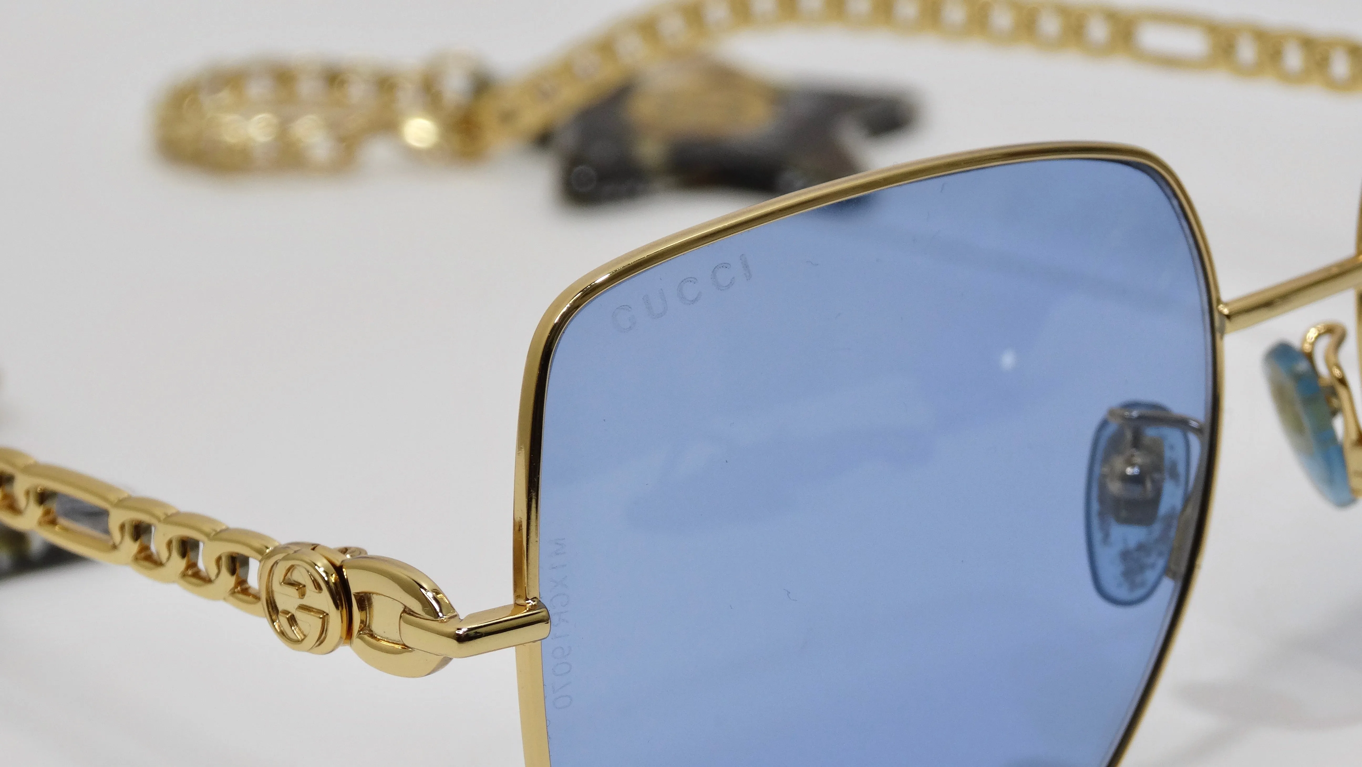 Gucci Star Pendant Drops Blue and Gold Sunglasses