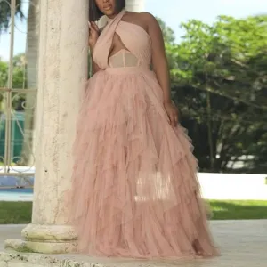 Halter Neck High Waist Ruffles Big Swing Party Dress