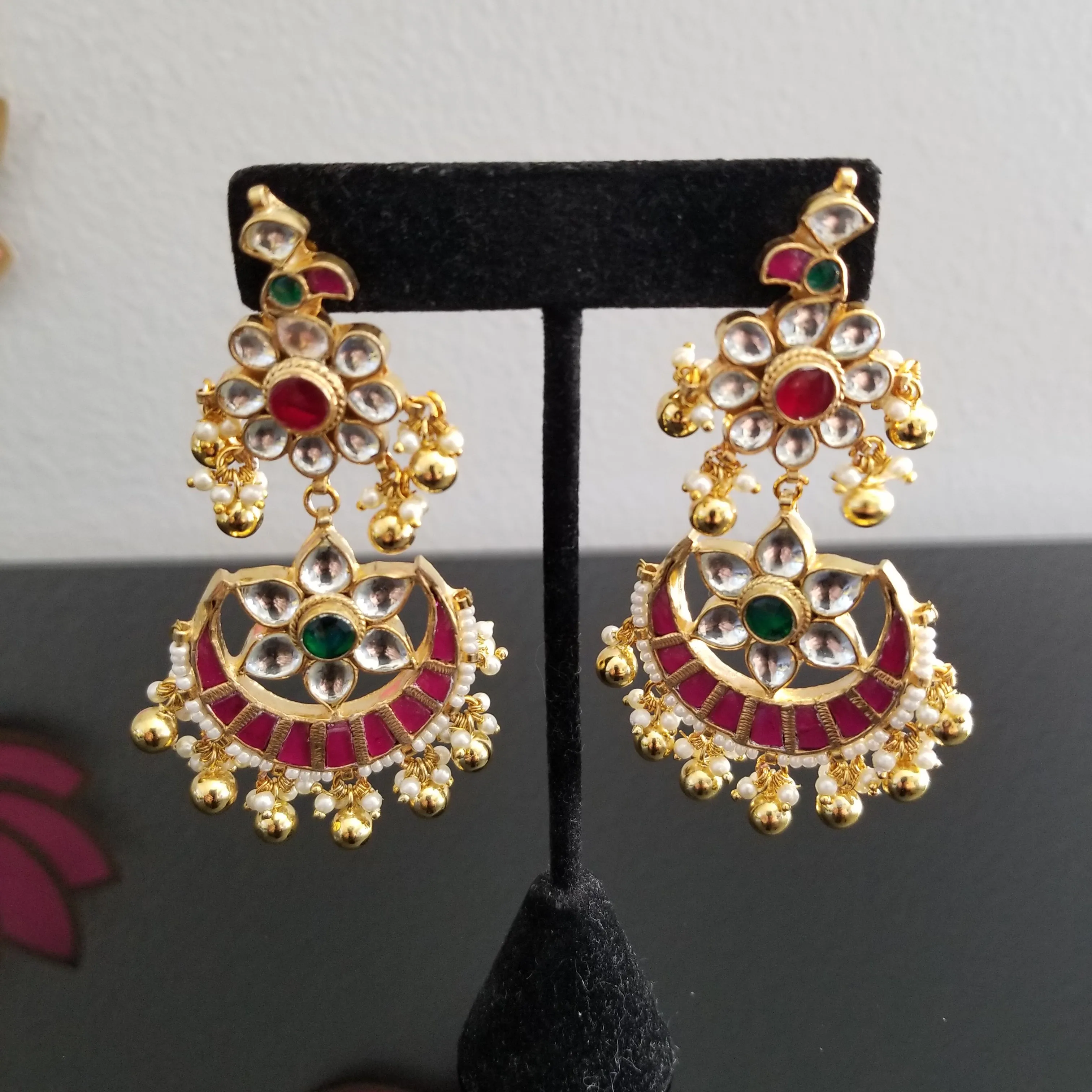 Hard Gold Finish Ahmedabadi Kundan Earrings