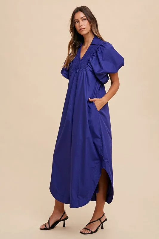 Hazel Blues® |  Annie Wear Smocked Puff Sleeve Midi Dress