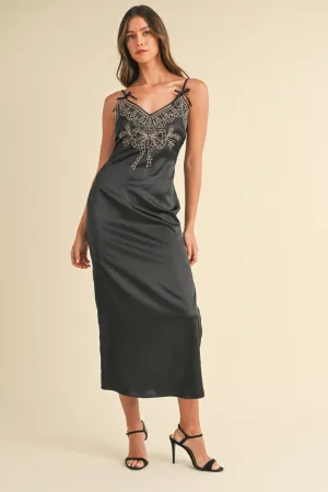 Hazel Blues® |  Mable Embroidered Cami Satin Midi Slit Dress