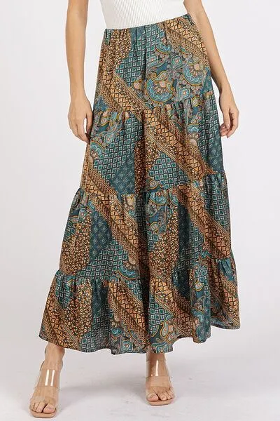 Hazel Blues® |  Mittoshop Paisley Patchwork Print Satin Maxi Skirt