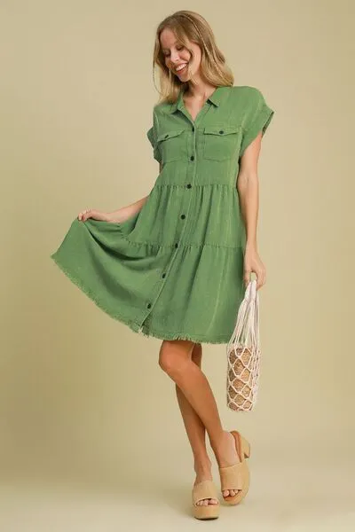 Hazel Blues® | Umgee Frayed Hemline Button Down Shirt Dress