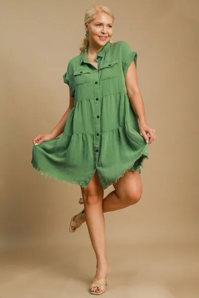 Hazel Blues® | Umgee Frayed Hemline Button Down Shirt Dress