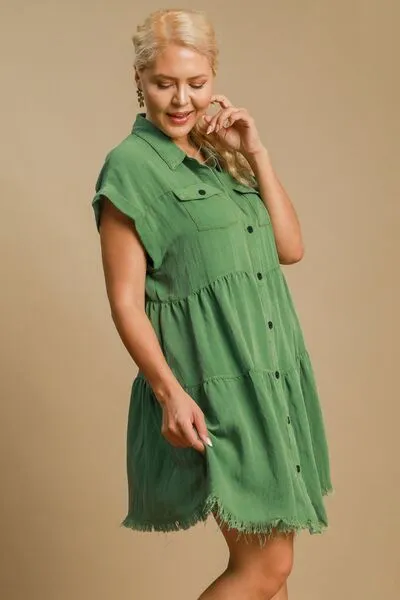 Hazel Blues® | Umgee Frayed Hemline Button Down Shirt Dress