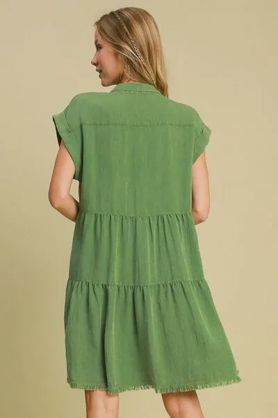 Hazel Blues® | Umgee Frayed Hemline Button Down Shirt Dress