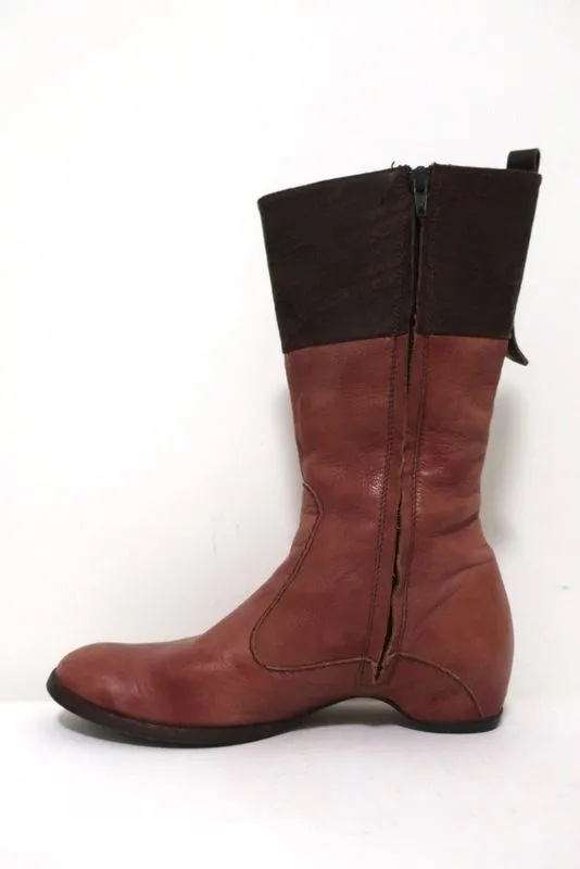 Henry Beguelin Mid-Calf Boots Rose & Dark Brown Leather Size 36.5