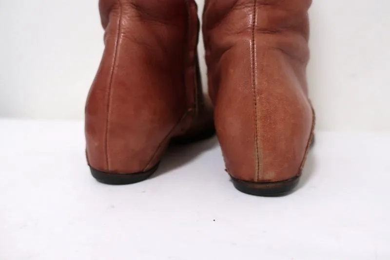 Henry Beguelin Mid-Calf Boots Rose & Dark Brown Leather Size 36.5