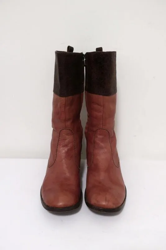 Henry Beguelin Mid-Calf Boots Rose & Dark Brown Leather Size 36.5