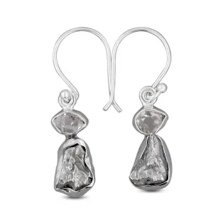 Herkimer Diamond With Meteorite Designer Earrings