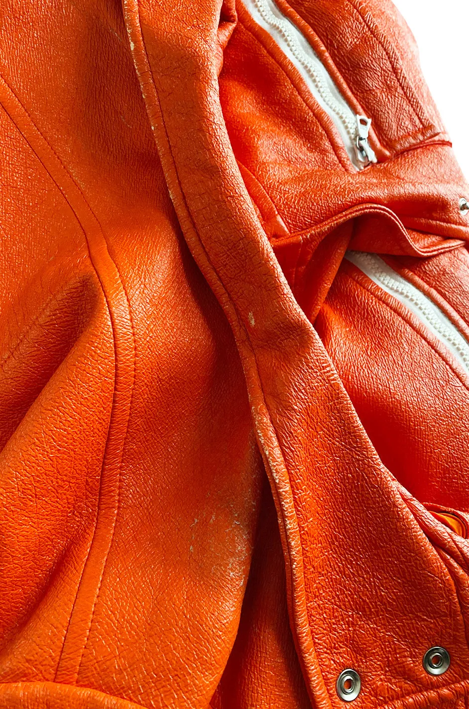 Iconic 1960s Andres Courreges Vivid Orange  & White Vinyl Coat or Dress w Original Belt